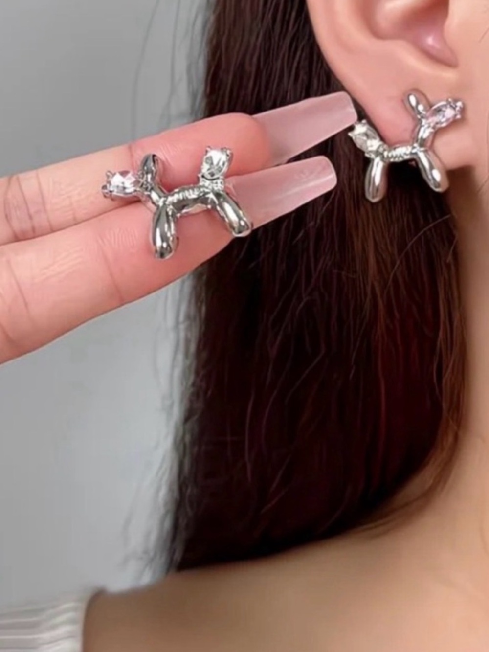 Anthropologie Silver Balloon Dog Stud Earrings